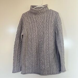 100% Merino Wool Cable Knit Turtleneck Sweater Gray Size M